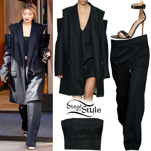 Kylie Jenner: Oversized Coat, Black Pants | Steal Her Style