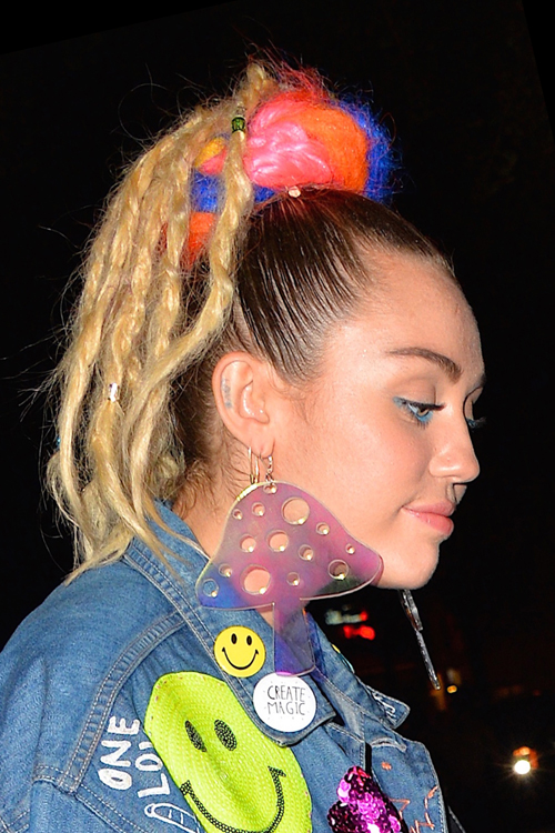 Miley Cyrus Straight Medium Brown Extensions High Ponytail Messy