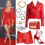 Rita Ora: Red Chain Biker Jacket