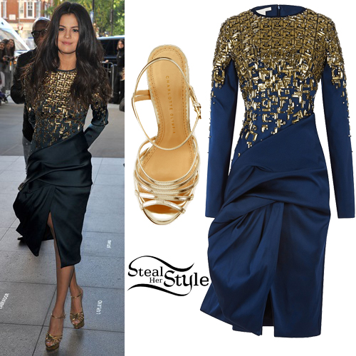 Selena Gomez: Colorblock Tunic & Sandals