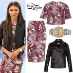 Zendaya: Maroon Palm Print Outfit