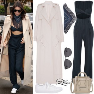 Kendall Jenner: Pinstriped Jumpsuit, Long Coat | Steal Her Style