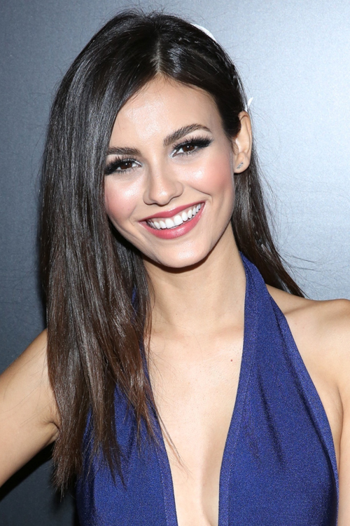 Victoria Justice Straight Dark Brown Angled, Flat-Ironed 