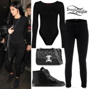 Kylie Jenner: Black Bodysuit, Ripped Jeans | Steal Her Style