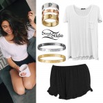 Madison Beer: Scoopneck Tee, Ruffle Shorts