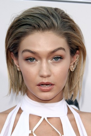 Gigi Hadid Straight Medium Brown Bob, Slicked Back Hairstyle Steal