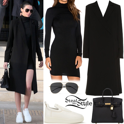 Kendall Jenner: Turtleneck Dress, Black Coat | Steal Her Style