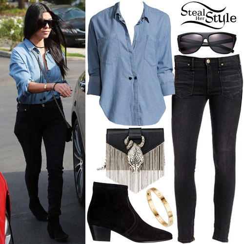 Kourtney Kardashian: Chambray Shirt, Suede Boots | Steal Her Style