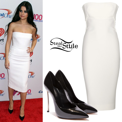 Selena Gomez: White Strapless Dress 