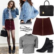 Acacia Brinley: Cropped Denim Jacket, Cord Skirt | Steal Her Style
