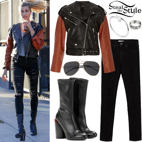 Hailey Baldwin: Colorblock Jacket, Ripped Jeans | Steal Her Style
