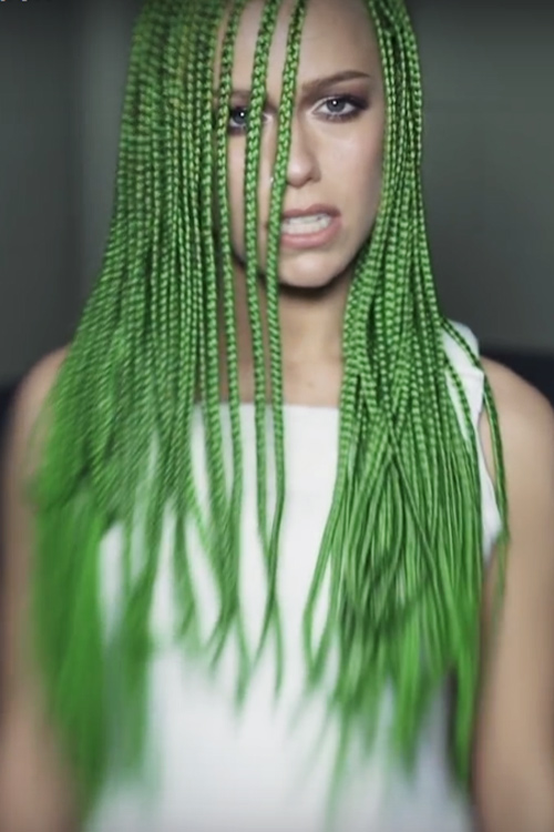 Jenna McDougall Straight Green Bun, Half-Up Half-Down, Mini Braids, Uneven  Color Hairstyle