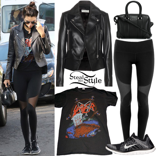 Kendall Jenner: Leather Jacket, Mesh Leggings | Steal Her Style