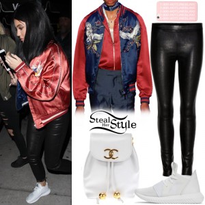 Kylie Jenner: Red Bomber Jacket, Leather Pants | Steal Her Style