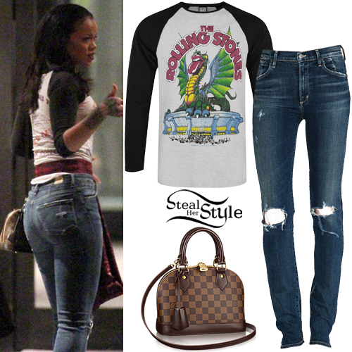 Rihanna: Rolling Stones Tee, Ripped Jeans
