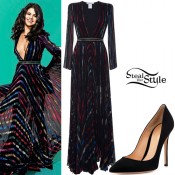 Selena Gomez: Striped Gown, Suede Pumps | Steal Her Style