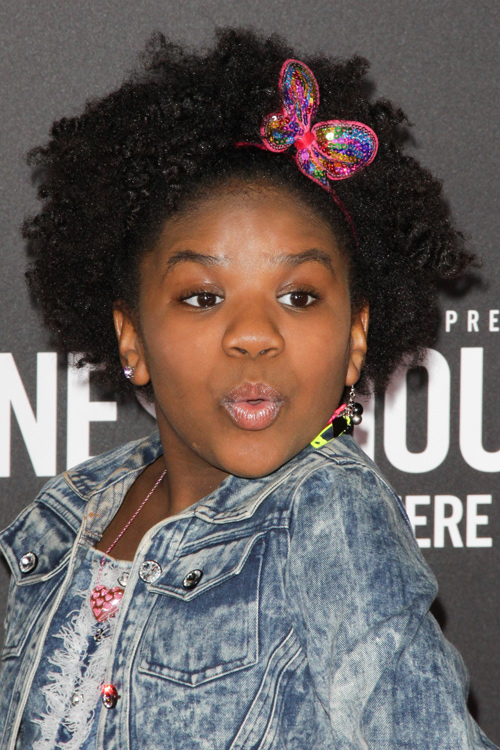 Trinitee Stokes Curly, Teased Dark Brown Afro, Headband Hairstyle