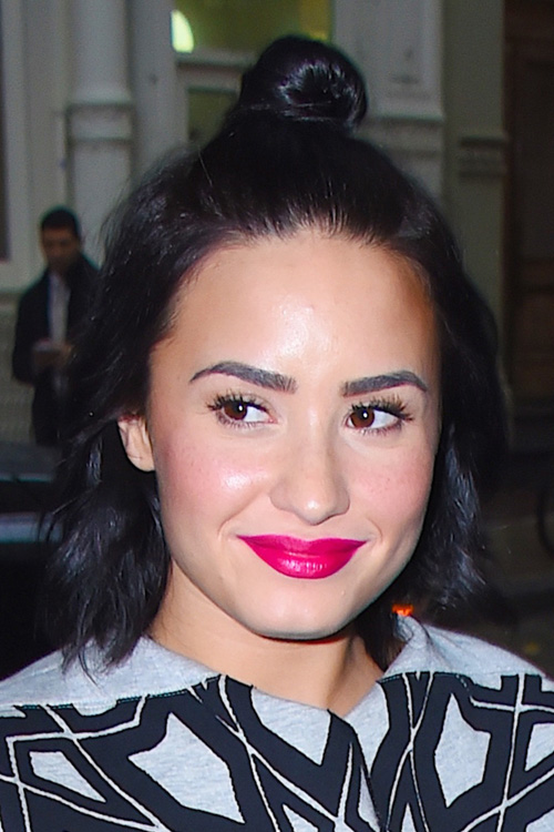 Demi Lovato Wavy Black Bob, Bun, Half-Up Half-Down 