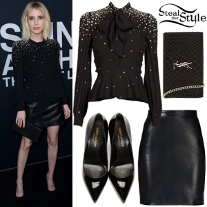 Emma Roberts: Jeweled Blouse, Leather Skirt | Steal Her Style