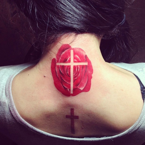 Cross Tattoo on Neck #blueheaventattooz #reels #necktattoo #cross  #crosstattoo #smalltattoo Artist @saurabh__patell | Instagram