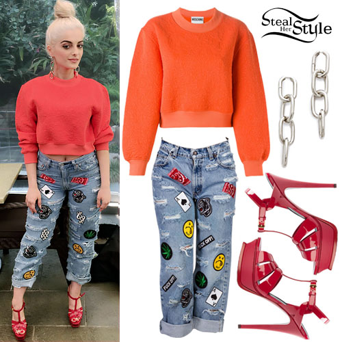 Bebe Rexha: Patchwork Jeans Outfit