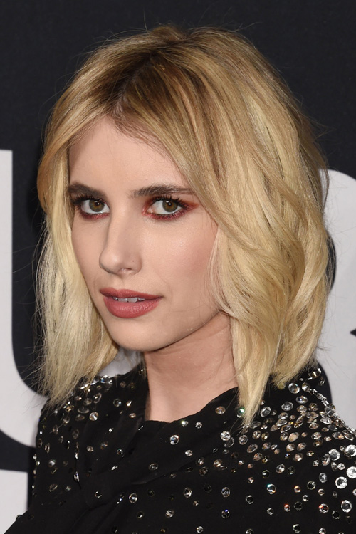 Emma Roberts Wavy Ash Blonde Barrel Curls, Blunt Cut, Bob Hairstyle ...