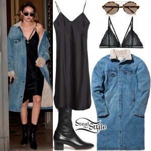 Gigi Hadid: Black Cami Dress, Denim Coat | Steal Her Style