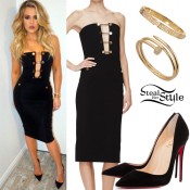 Khloe Kardashian: Gold-Button Dress, Suede Pumps | Steal Her Style