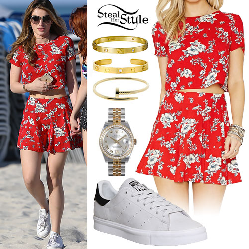 Bella Thorne: Red Floral Two-Piece