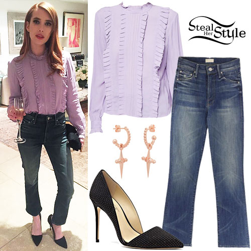 Emma Roberts: Ruffle Blouse, Crop Jeans