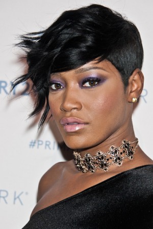 Keke Palmer Straight Black Mohawk, Sidecut Hairstyle | Steal Her Style