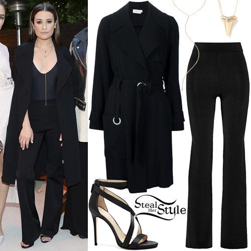 Lea Michele: Black Coat, Flared Pants | Steal Her Style