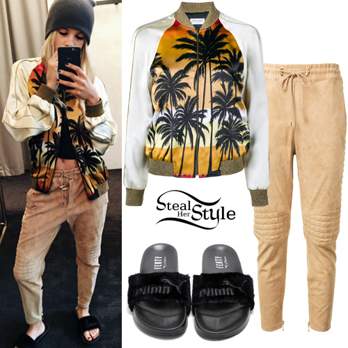 Sofia Richie: Palm Print Jacket, Suede Pants | Steal Her Style