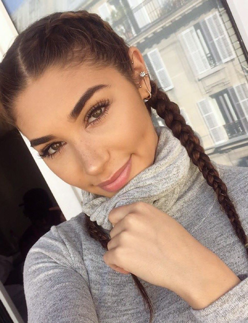 Chantel Jeffries Straight Medium Brown Pigtail Braids Hairstyle | Steal ...