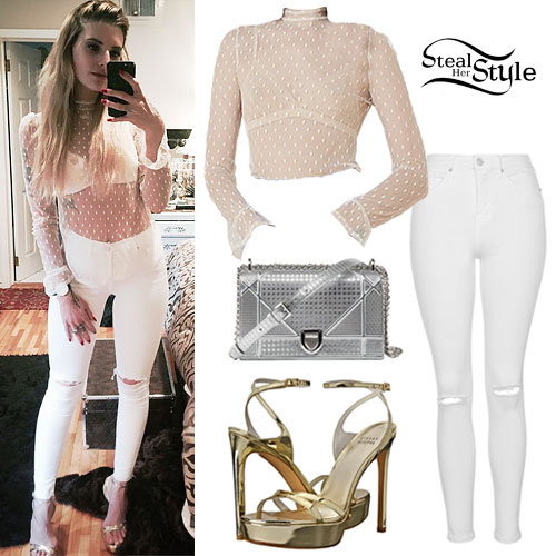 Juliet Simms: Sheer Blouse, White Jeans