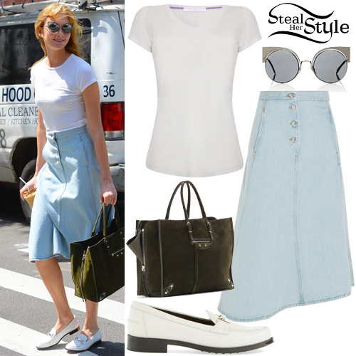 Karlie Kloss: White T-Shirt, Denim Skirt | Steal Her Style