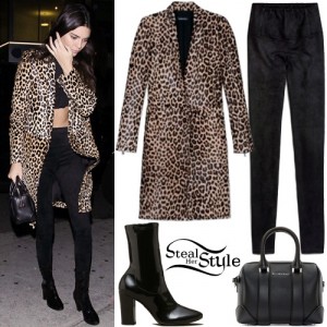 Kendall Jenner: Leopard Coat, Suede Leggings | Steal Her Style