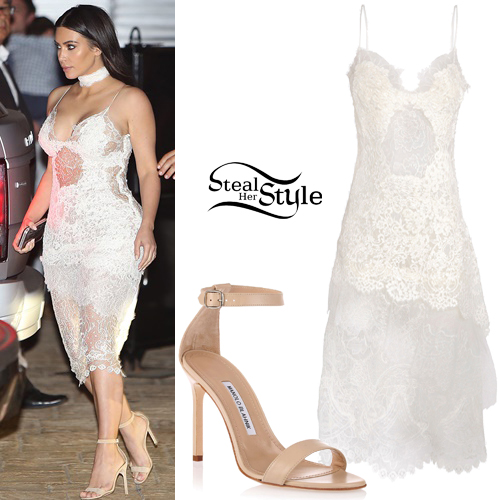 Kim Kardashian White Lace Dress Designer 5