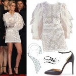 Kristen Stewart: Feathered-Sleeve Dress