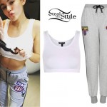 Madison Beer: White Bralet, Patch Sweatpants