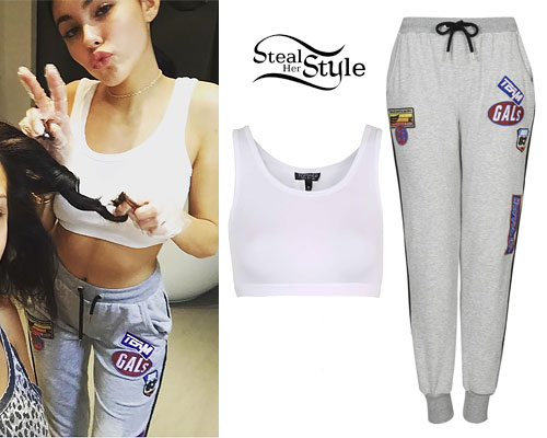 Madison Beer: White Bralet, Patch Sweatpants
