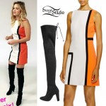 Olivia Holt: Colorblock Dress, Thigh Boots