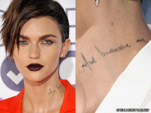 What does ruby rose neck tattoo say