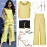 Vanessa Hudgens: Yellow Beaded Top & Trousers