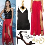 Victoria Justice: Silk Cami, Slit Trousers