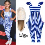 Ariana Greenblatt: Striped Jumpsuit, Studded Slip-Ons