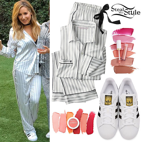 Ashley Tisdale: Striped Satin Pajamas