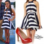 Brooke Hyland: Striped Dress, Red Pumps