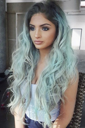 Carrington Durham Wavy Blue Dark Roots, Loose Waves, Uneven Color ...