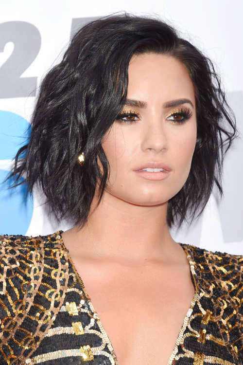 Demi Lovato Wavy Black Bob, Shaggy Bob Hairstyle | Steal Her Style